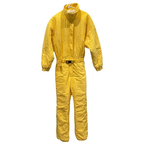Subello Sz 14 Yellow Ski Snow Suit Belted Zip Snap Rad Vintage 80s90s April TMNT - Picture 1 of 10